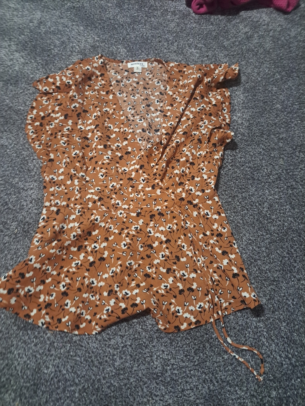 Monteau Rust Brown Floral Wrap Top